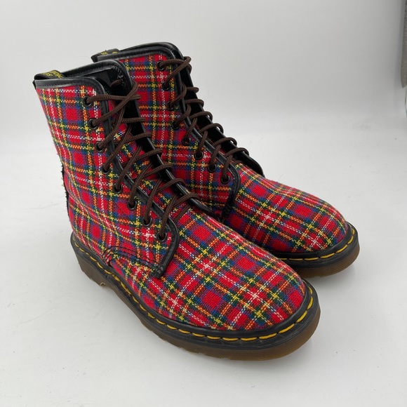 Vintage 80’s Dr Martens Tartan Textile Double Stitched Boots Made England Size 7 - Picture 15 of 16